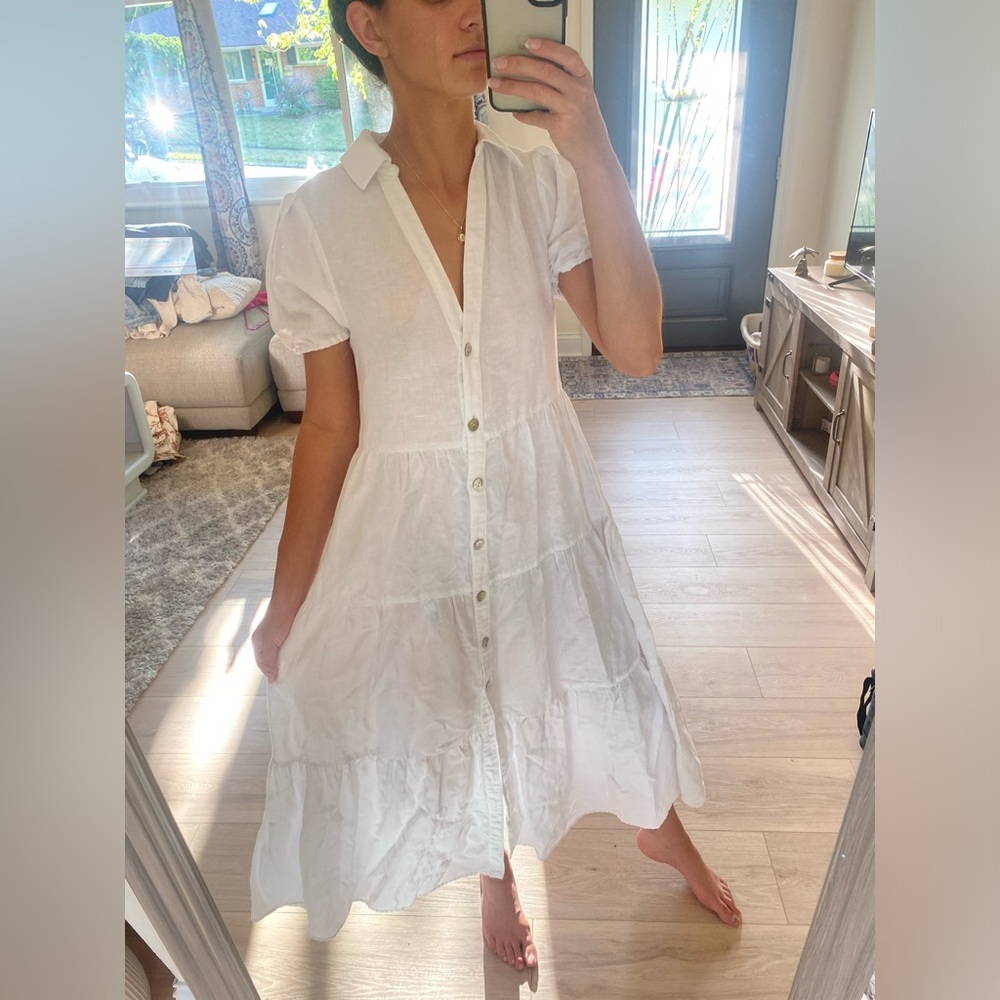 Zara White Button-Front Maxi Dress